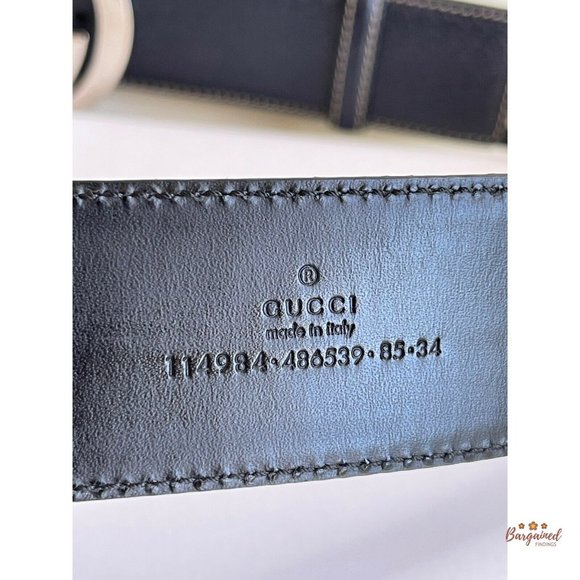 Authentic GUCCI Web Canvas Leather Gold Interlocking G Buckle Belt 85/34 - Picture 7 of 13